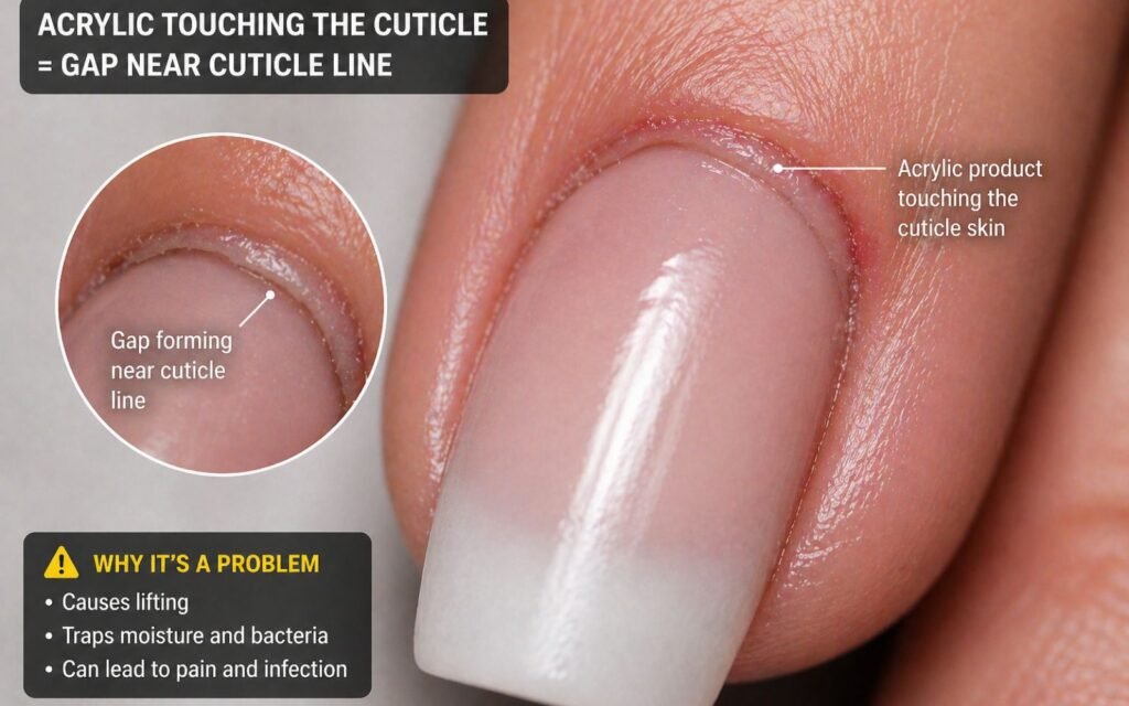 cuticle contamination causing acrylic nails lifting problem