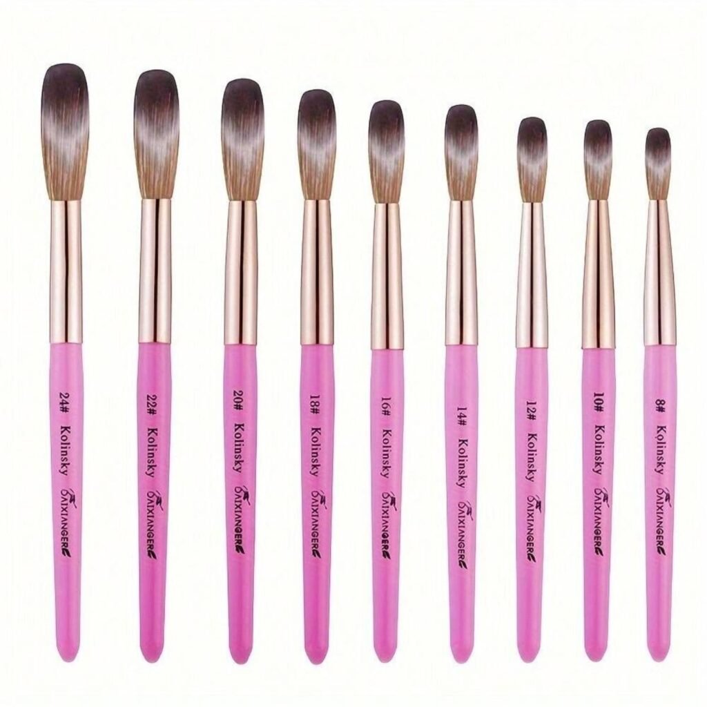 "kolinsky acrylic nail brush vs synthetic brush close-up comparison"