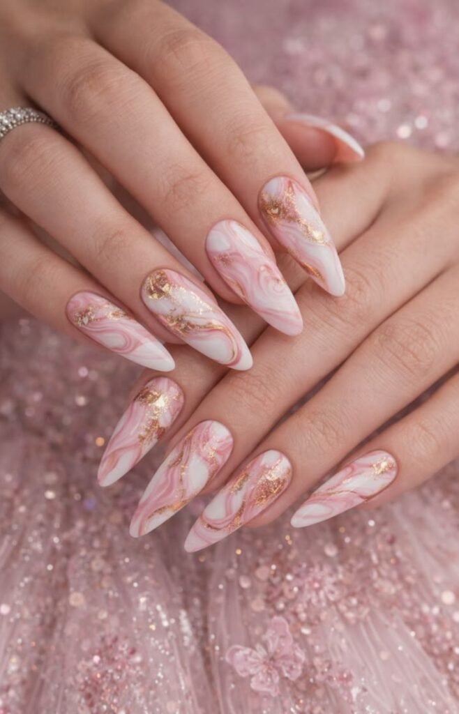 acrylic nail designs on long nails with glitter and nude colors