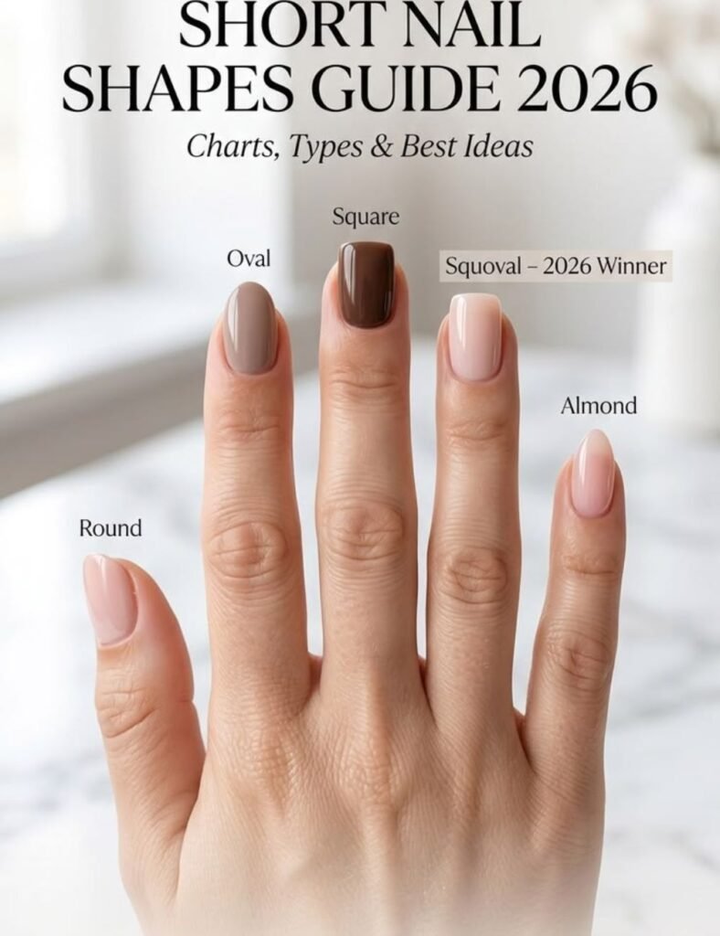 different acrylic nail shapes for short nails including square round oval squoval and short coffin