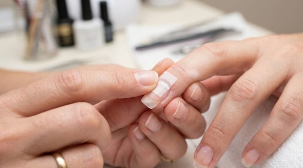 using silk wrap to reinforce and fix broken acrylic nail repair