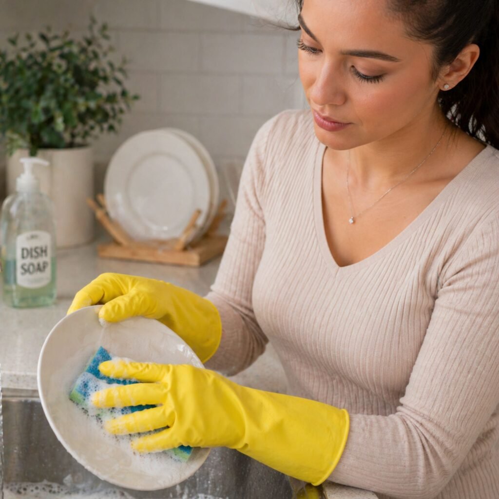 wearing gloves to prevent acrylic nails lifting problem