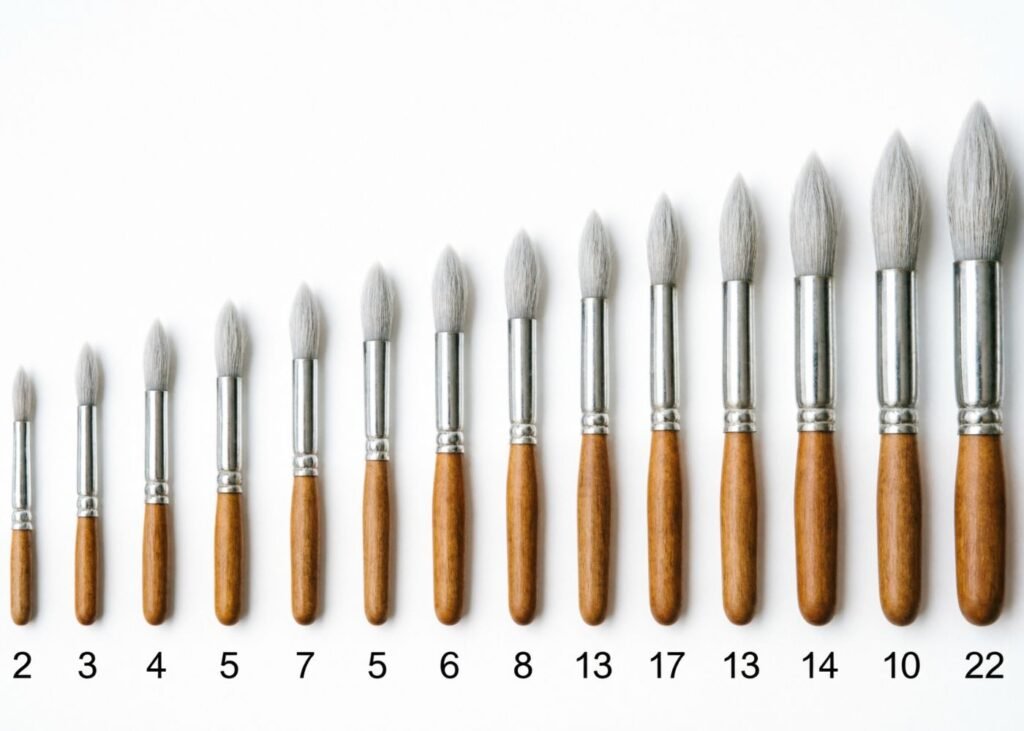 "acrylic nail brush size guide chart showing sizes 2 to 22 in order"