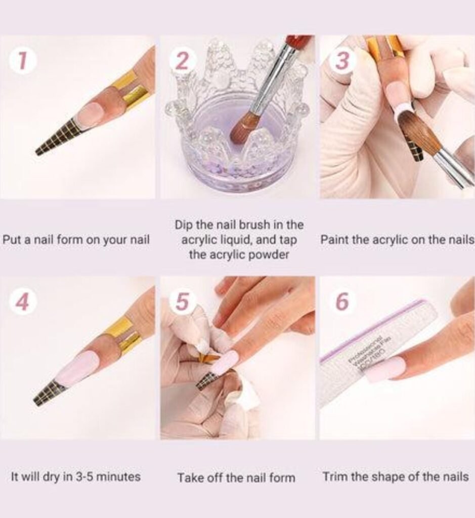 Acrylic nails application process powder and monomer blending