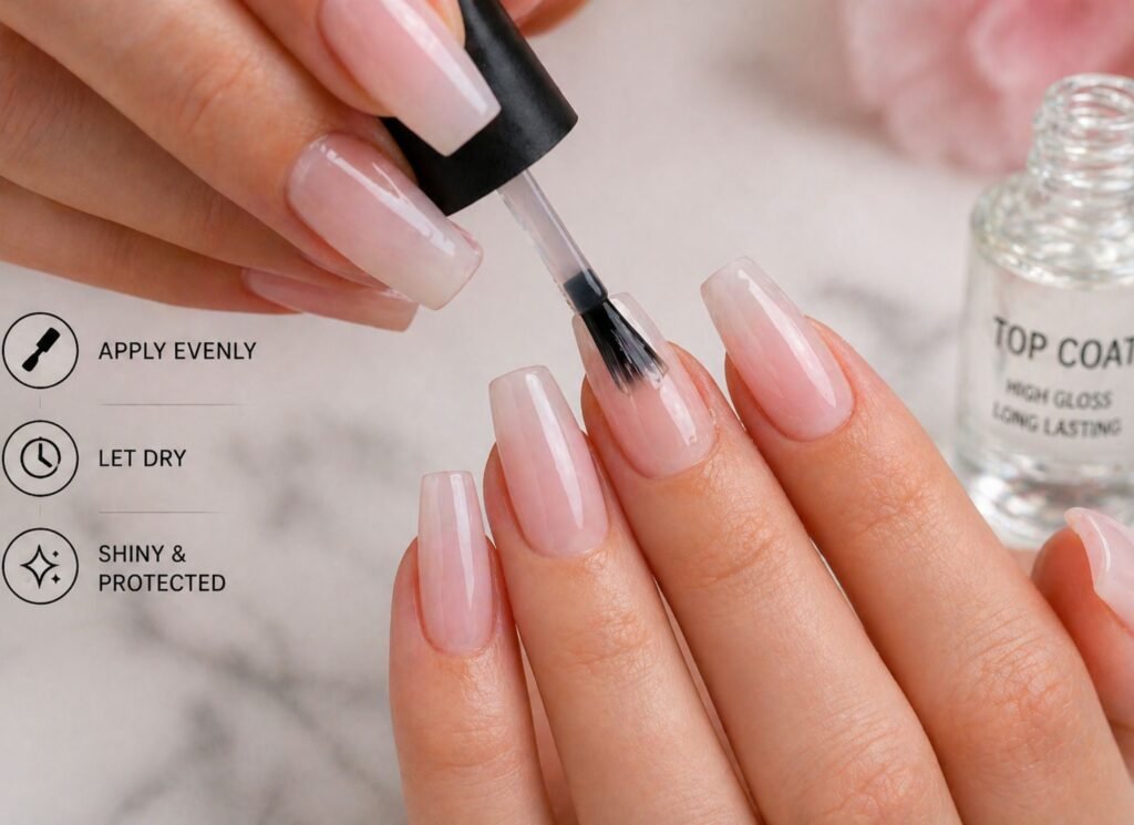 applying topcoat on acrylic nails to prevent chipping and extend lifespan