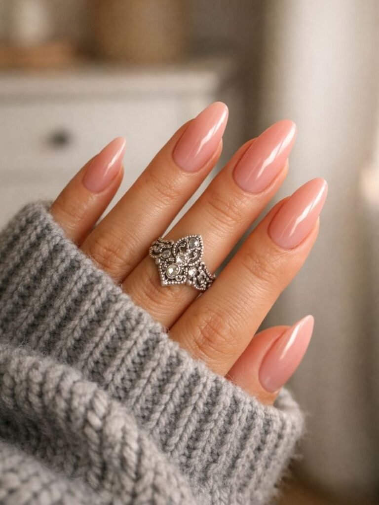 Beautiful acrylic nails with glossy finish on woman's hands