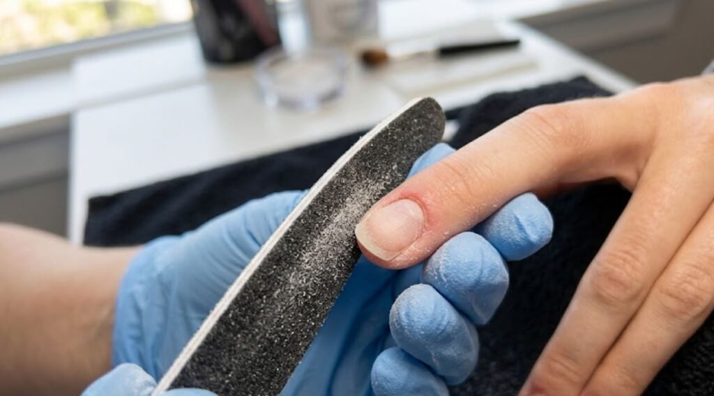 how acrylic nails cause nail damage through filing and chemicals