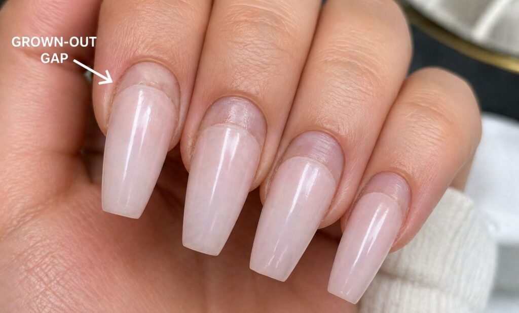 grown out acrylic nails showing gap near cuticle when to get fill