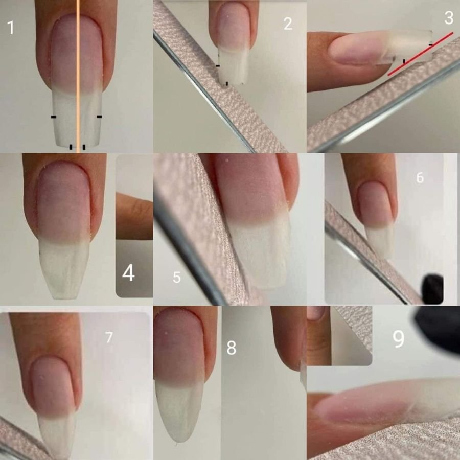 trimming and filing acrylic nails before removal