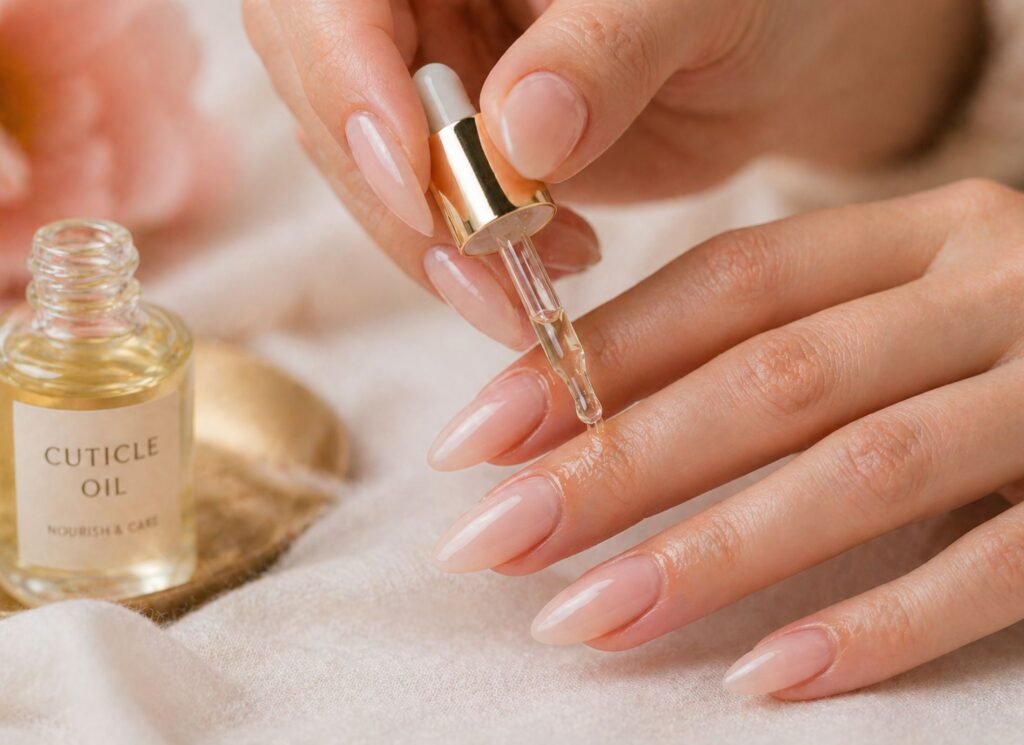 applying cuticle oil for longer lasting acrylic nails daily nail care