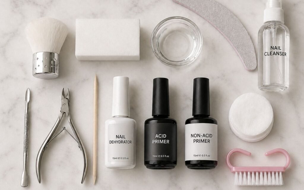 nail prep tools to protect natural nails under acrylics before application