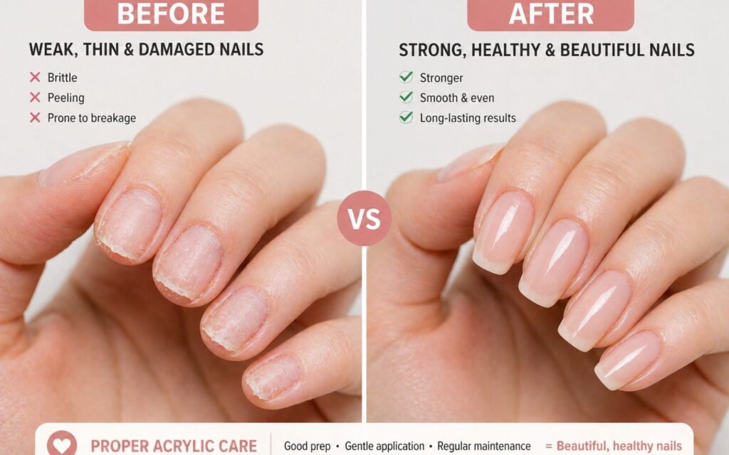 natural nails damaged vs healthy — how to protect natural nails under acrylics