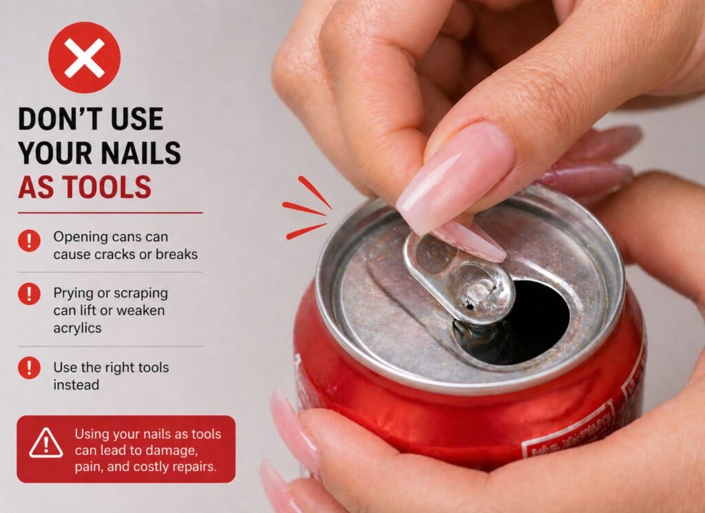 using acrylic nails as tools causing breakage and cracks