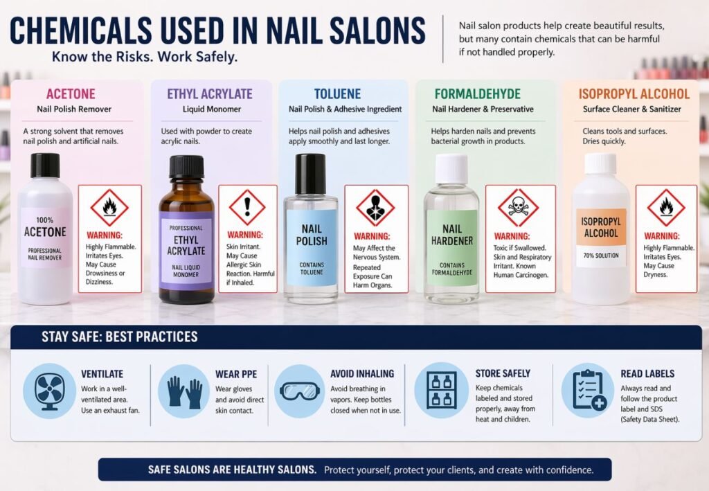 chemicals used in acrylic nails including EMA and acetone