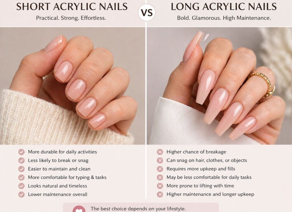 short vs long acrylic nails durability comparison best nail length