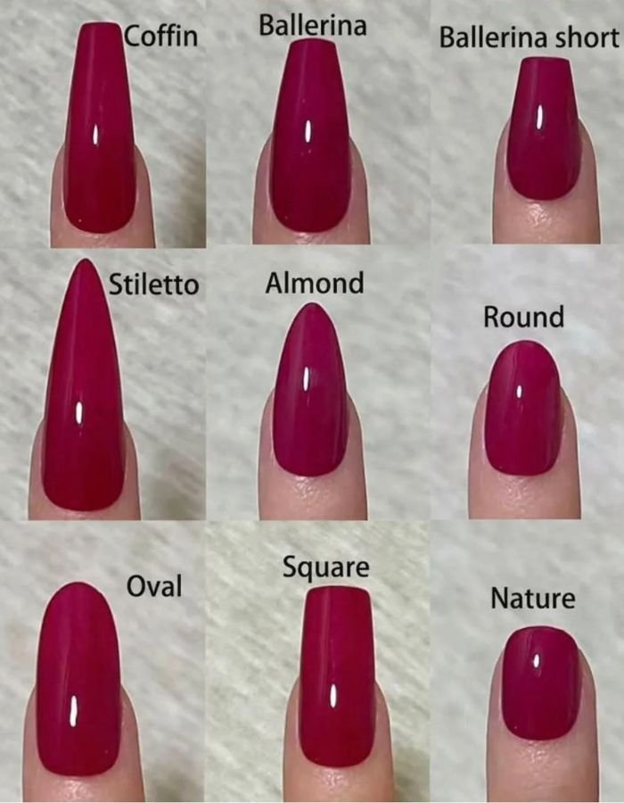 Comparison of coffin shaped and stiletto shaped long acrylic nails