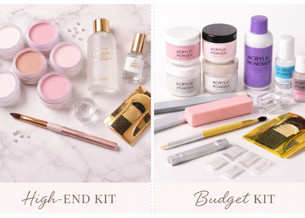 "professional acrylic nail products vs cheap nail kit comparison"