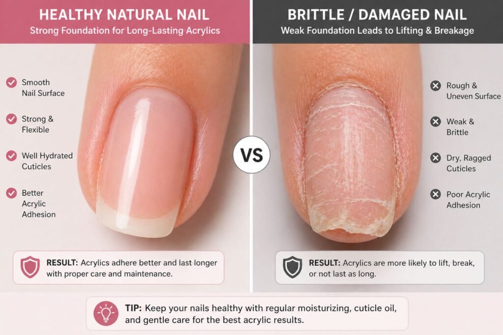 healthy vs damaged natural nails effect on acrylic nail retention