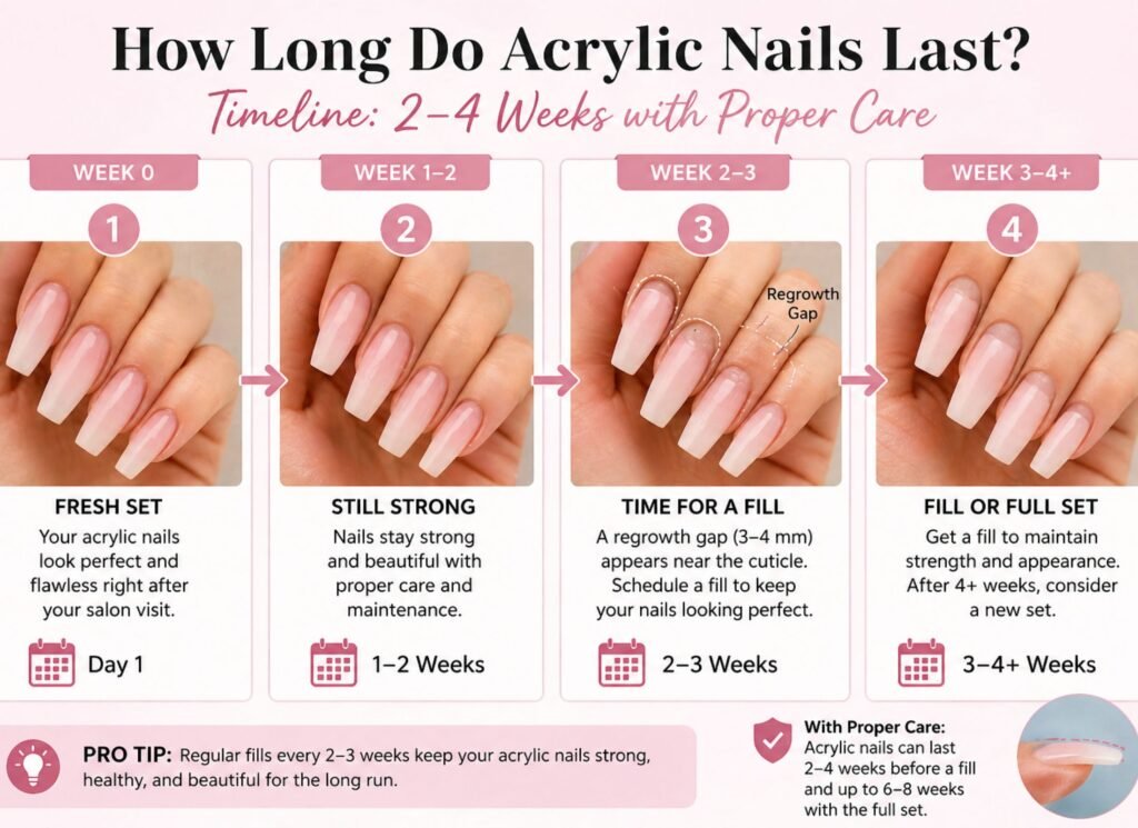 acrylic nails lifespan timeline 2 to 4 weeks nail growth gap fill in
