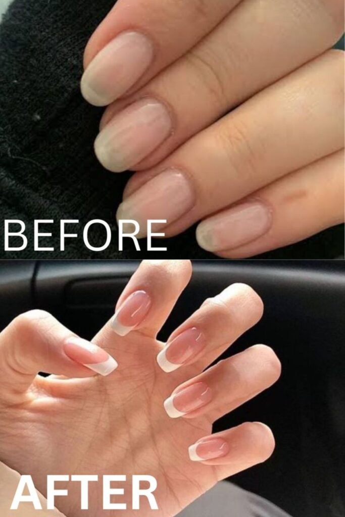 "wrong vs right acrylic nail brush size result comparison on nails"