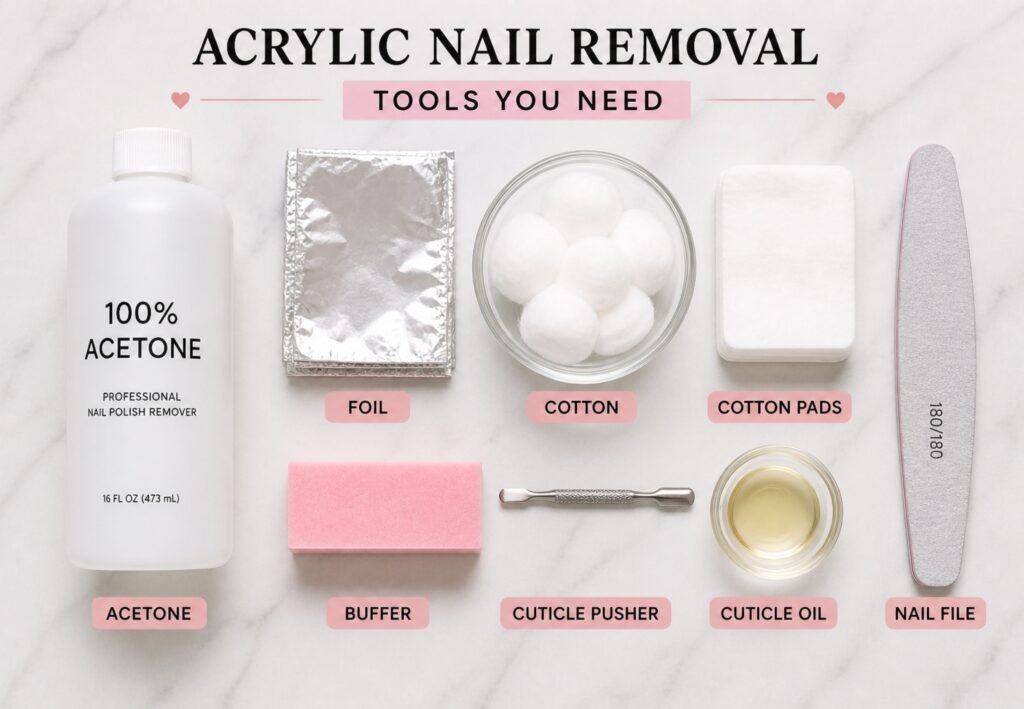 how to soak off acrylic nails at home with acetone tools and supplies