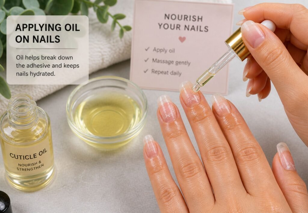 remove acrylic nails without acetone using cuticle oil soak