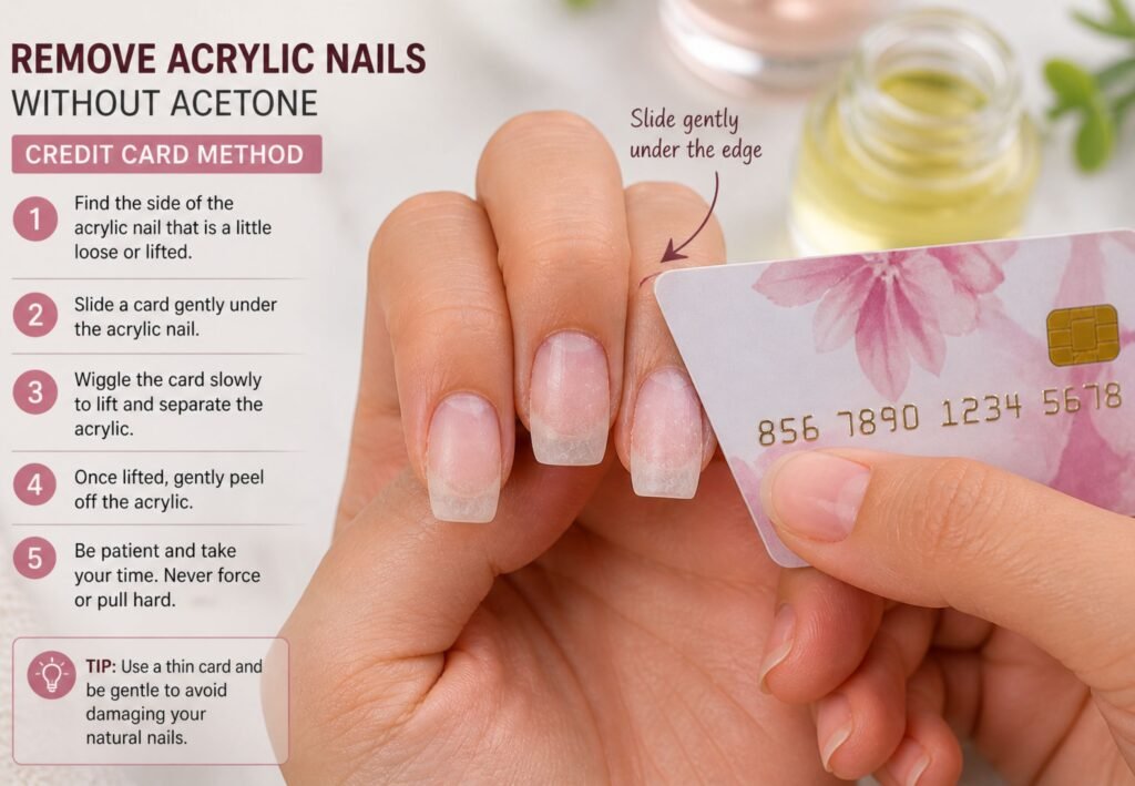 remove acrylic nails without acetone using credit card method