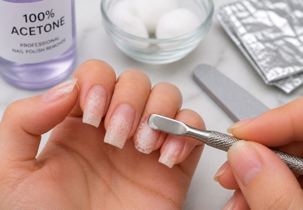 how to soak off acrylic nails at home with acetone removing softened acrylic safely