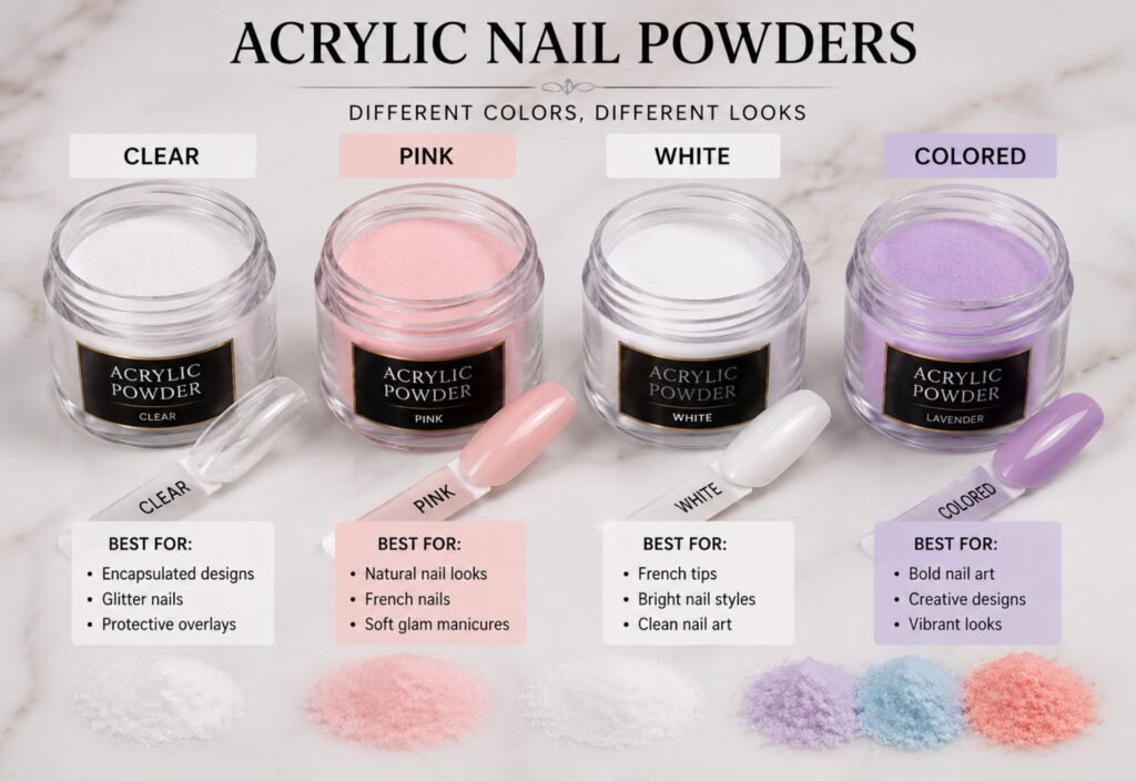 different types of acrylic nail powder for nail designs