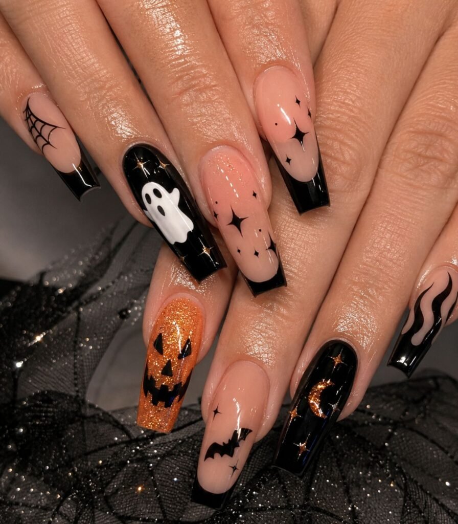 glam acrylic nails halloween nail art aesthetic manicure