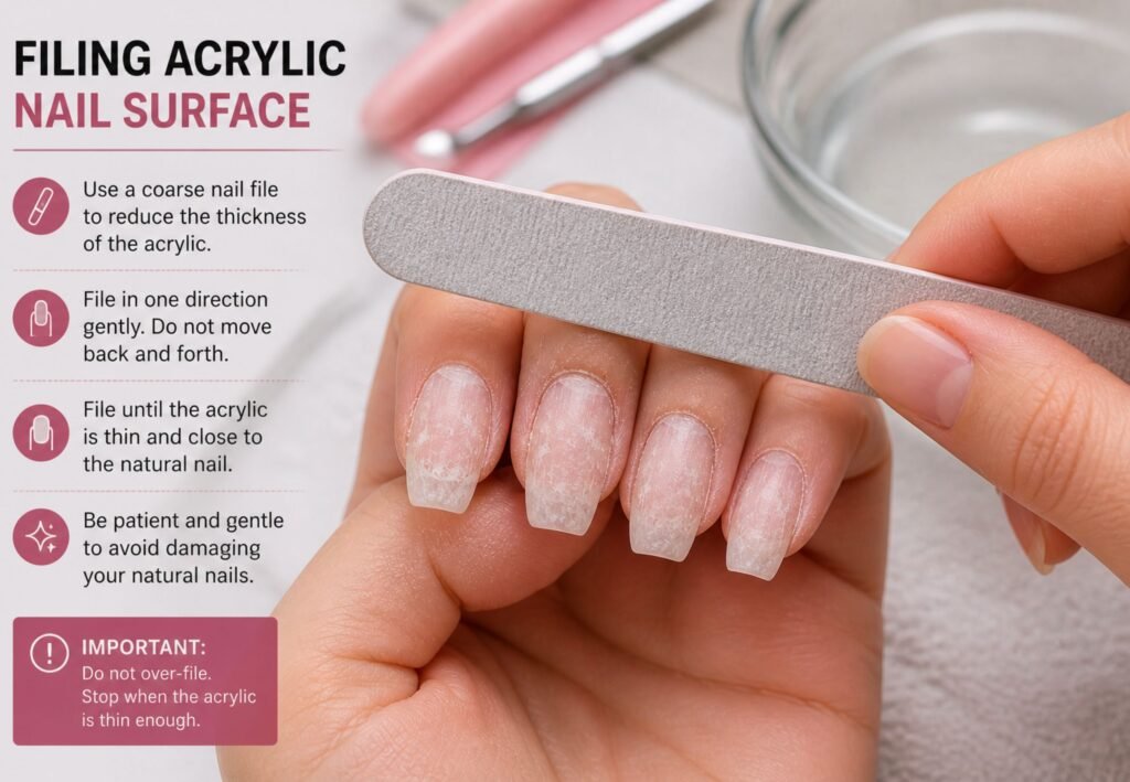 remove acrylic nails without acetone using nail file method safely