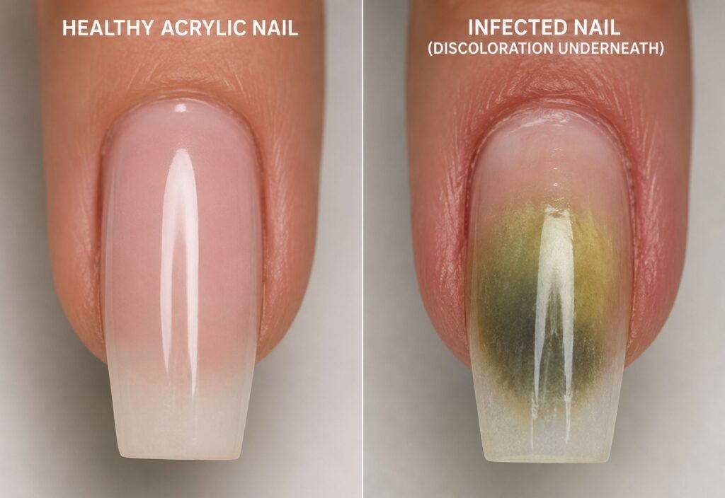 fingernail fungus from acrylic nails healthy vs infected comparison