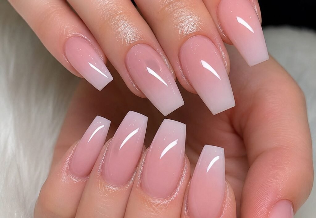 fresh acrylic nails close up shiny manicure