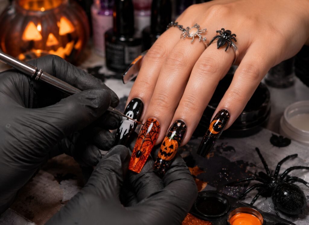 professional acrylic nails halloween nail art application