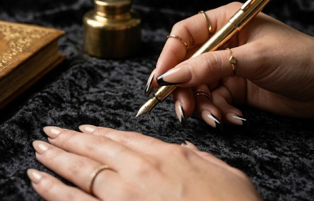 black French tip acrylic nails modern design