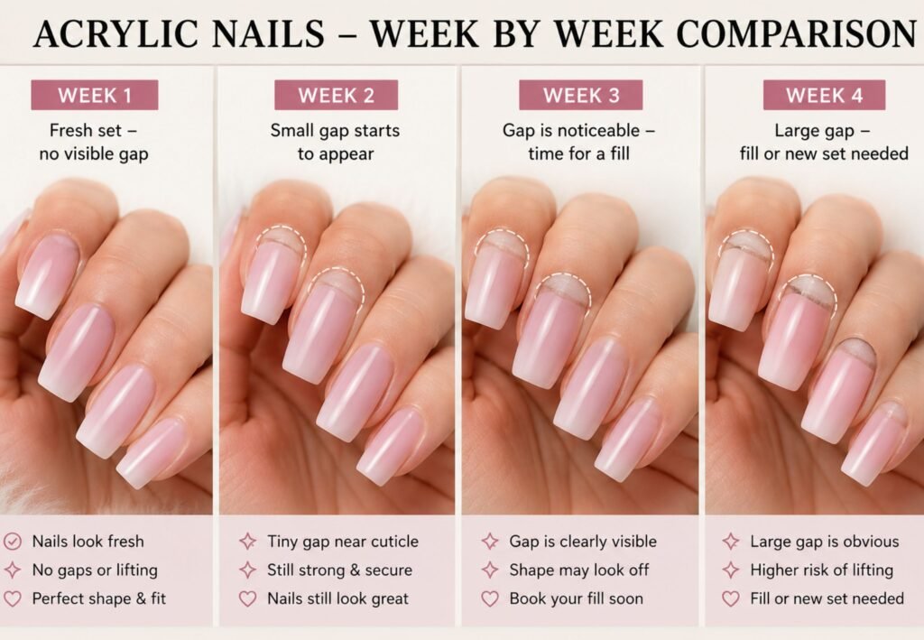 acrylic nails week by week growth comparison