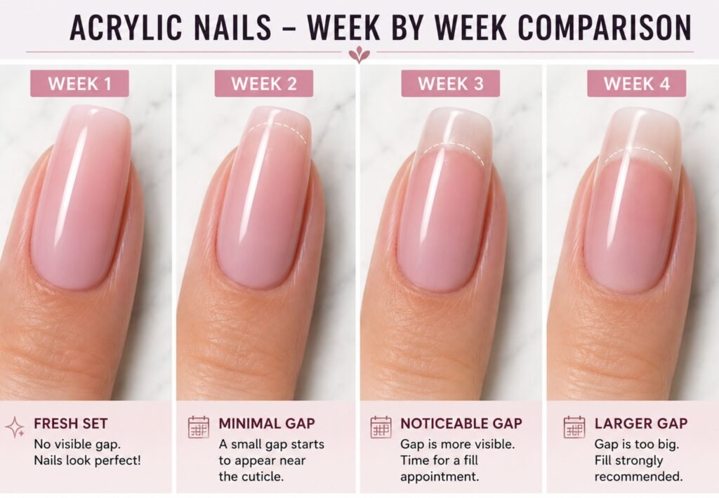 acrylic nails week by week growth comparison