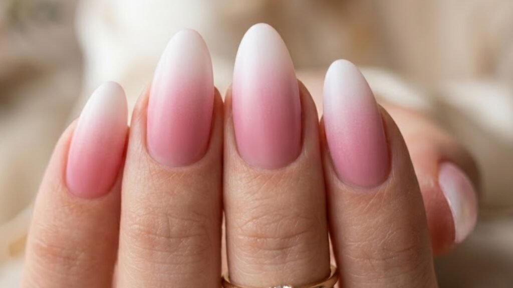 soft pink and white ombre acrylic nail gradient