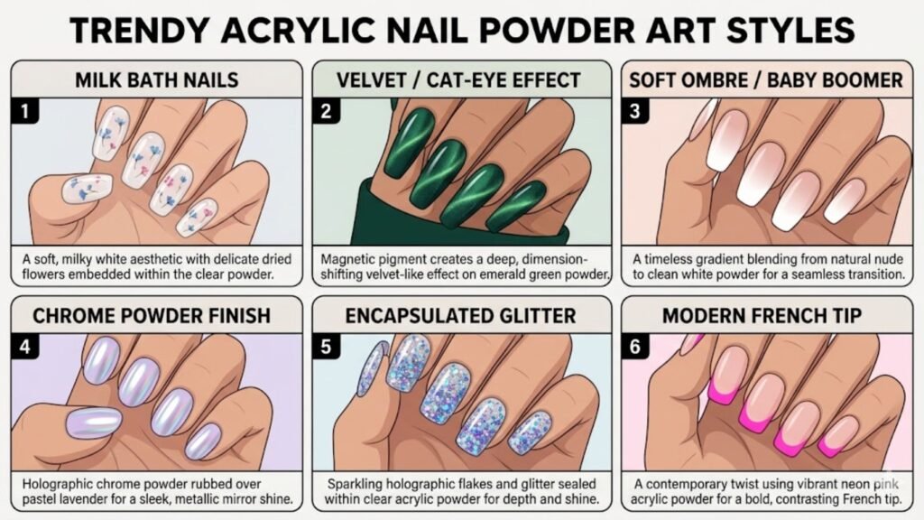 trendy acrylic nail powder nail art styles and colors