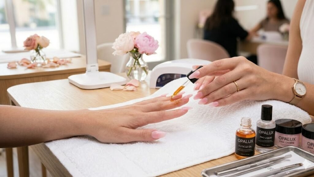 how to maintain pink and white ombre acrylic nails with glitter