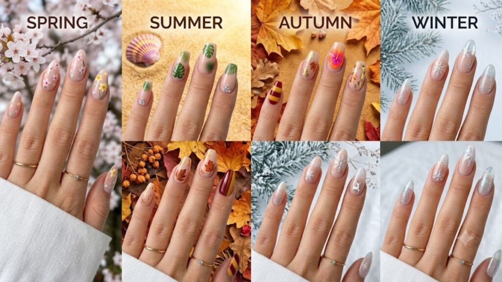 seasonal acrylic cute nails for spring summer autumn and winter