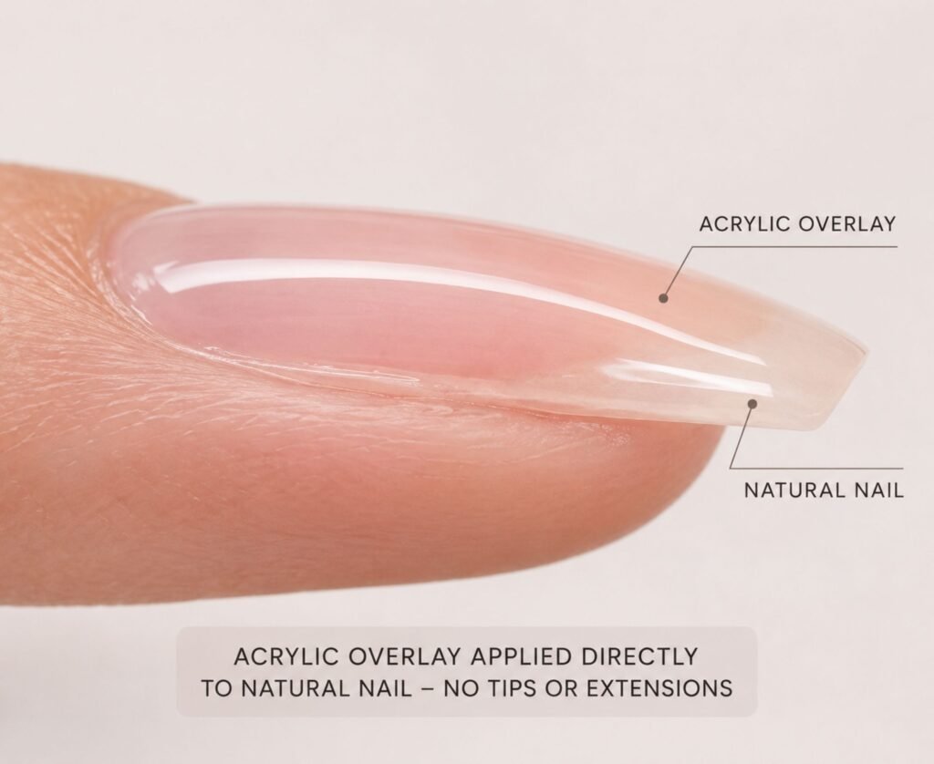 Acrylic Overlay Nails applied directly on natural nails