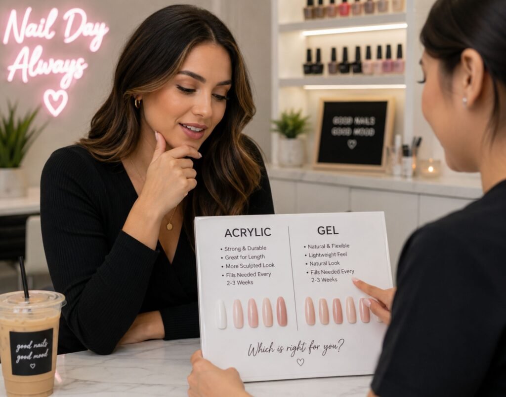 acrylic vs gel nails salon consultation