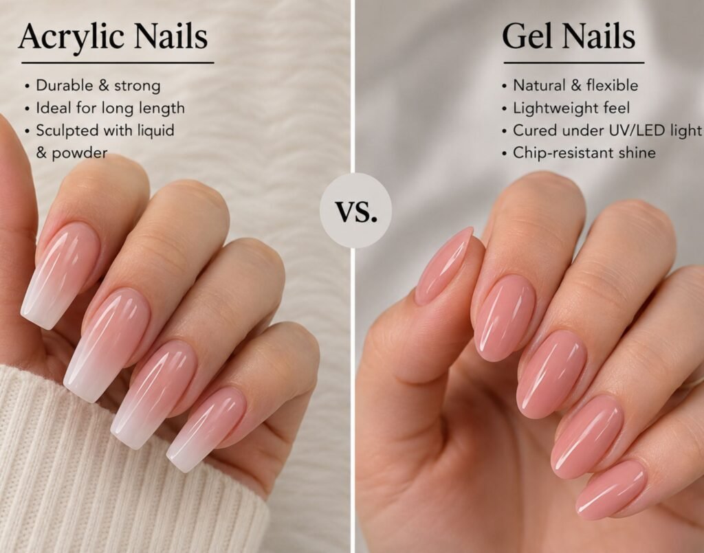 acrylic vs gel nails side by side comparison