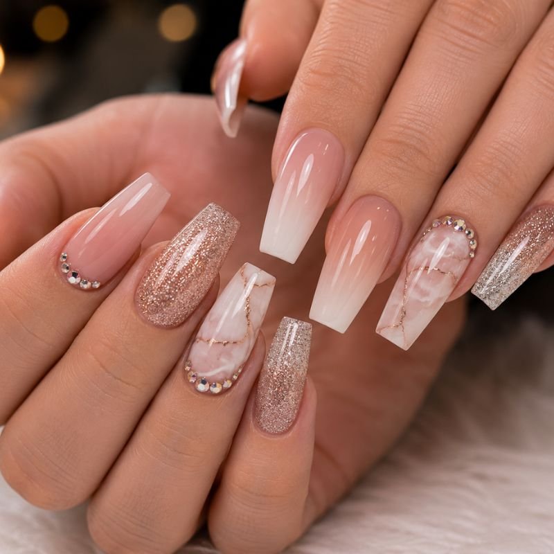 finished acrylic nail extensions with glossy finish