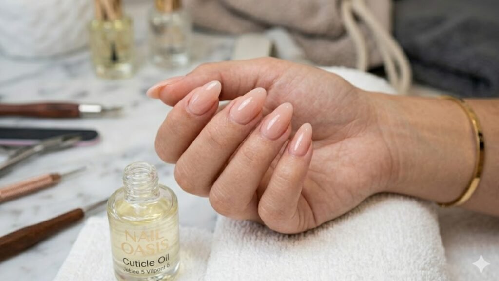 Beautiful Acrylic Overlay Nails final salon result