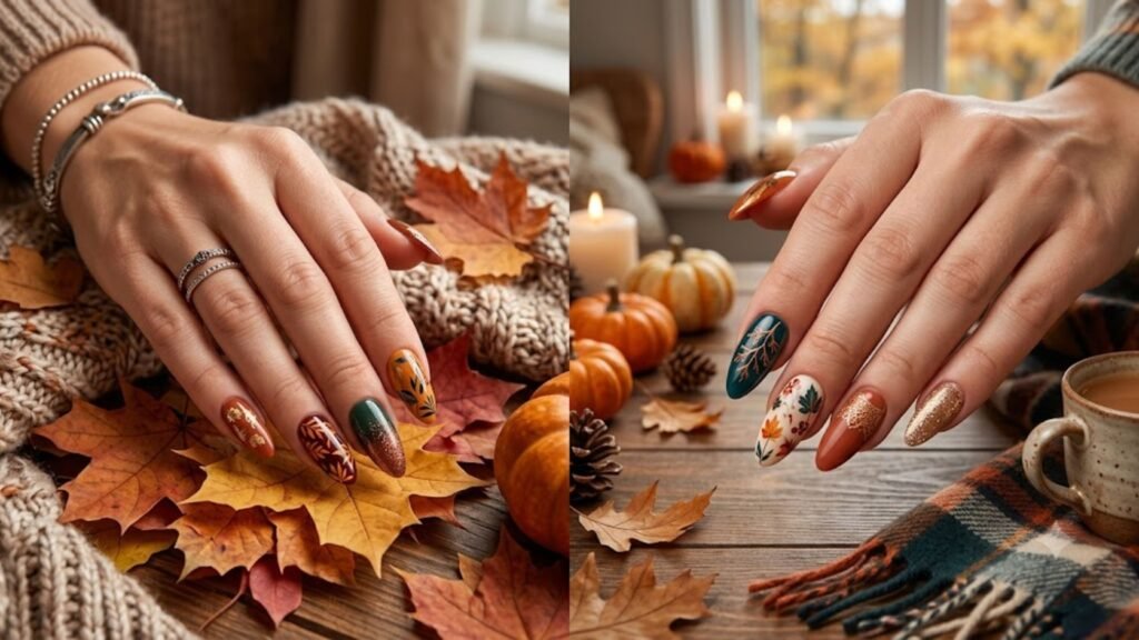 fall acrylic nail art design ideas with trendy autumn colors and creative seasonal nail designs