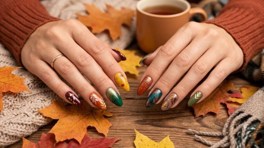 best fall acrylic nail art colors with warm autumn shades and seasonal nail design inspiration