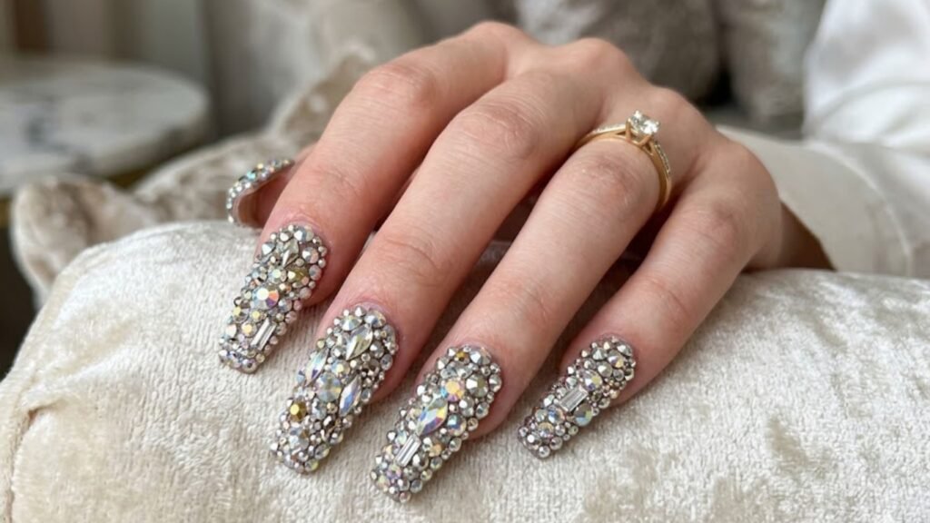 full crystal covered acrylic rhinestone nails