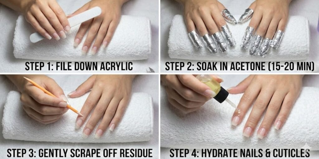 step by step acrylic nail removal process